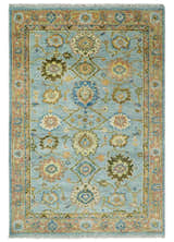 Blue and Rust Antique Traditional Oushak Area Rug