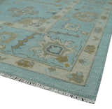 Custom Made Blue, Brown and Ivory Hand knotted Traditional Oushak Wool Rug