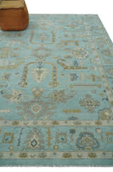 Custom Made Blue, Brown and Ivory Hand knotted Traditional Oushak Wool Rug