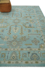 Custom Made Blue, Brown and Ivory Hand knotted Traditional Oushak Wool Rug