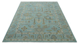 Custom Made Blue, Brown and Ivory Hand knotted Traditional Oushak Wool Rug