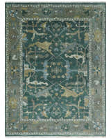 Hand Knotted Oriental Oushak Green and Gray Multi Size Wool Area Rug