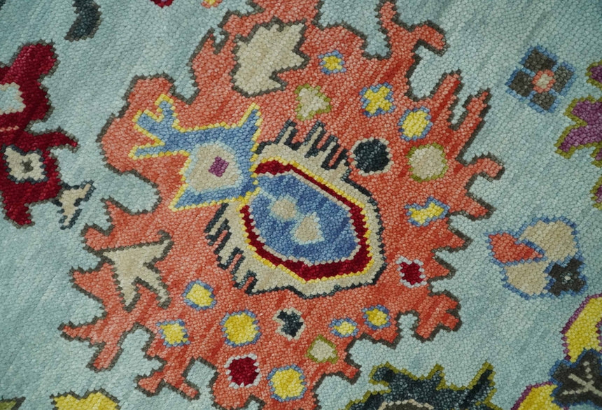 Hand Knotted Custom Made Blue and Beige Modern Oushak Wool Area Rug