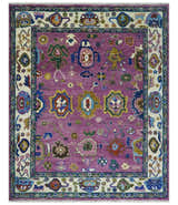 Purple And Ivory Hand knotted Modern Oushak Wool Area Rug