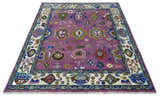 Purple And Ivory Hand knotted Modern Oushak Wool Area Rug