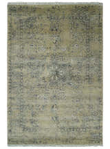 6x9 Fine Hand Knotted Beige and Black Traditional Vintage Persian Style Antique Wool Rug | AGR4