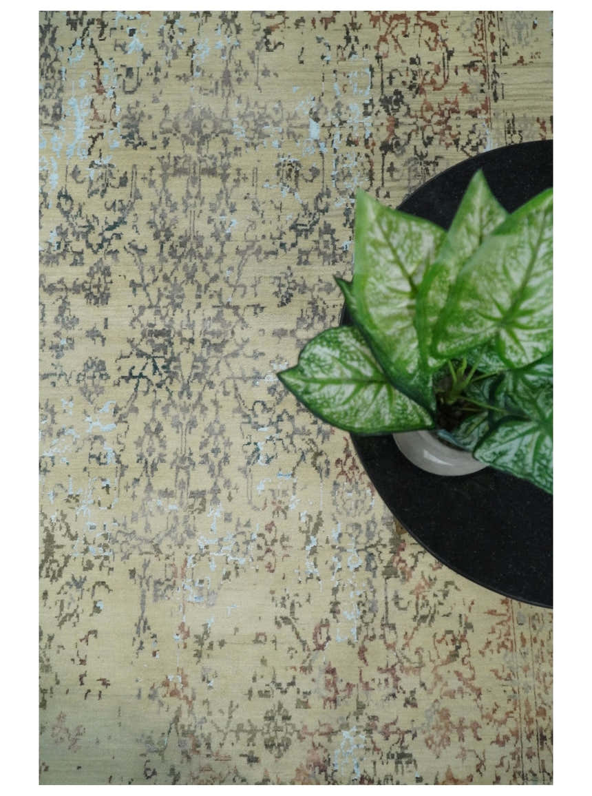 6x9 Fine Hand Knotted Beige and Rust Traditional Vintage Persian Style Antique Wool and Silk Rug | AGR2
