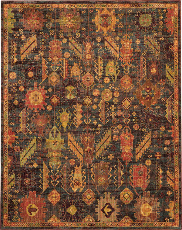 Detailed Nourison Jewel Denim Persian rug showing intricate patterns and rich colors.