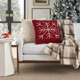 Mina Victory Holiday Pillows Loop Snowflake Red Ivory Indoor Throw Pillow