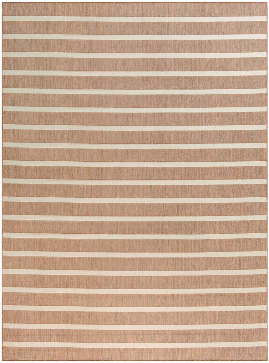 Close-up of the Nourison Positano Jute Ivory Modern Area Rug, featuring a chestnut and ivory striped pattern.