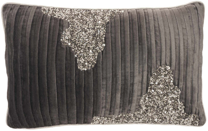 Mina Victory Sofia Beaded Pleated Velve Charcoal Pewter Indoor Throw Pillow - Clearance