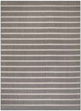 Close-up of the Nourison Positano Charcoal Ivory rug featuring a striped pattern and woven texture.