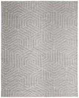 Close-up of the Feizy Emerson Gray/Ivory Area Rug. Features a modern geometric pattern and textured wool. Design-Rectangle