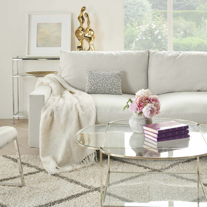 Mina Victory Sofia Fully Beaded Pearls Ivory/Silver Indoor Throw Pillow