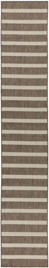 Close-up of Nourison Positano Natural Ivory rug with chestnut brown stripes and woven texture.