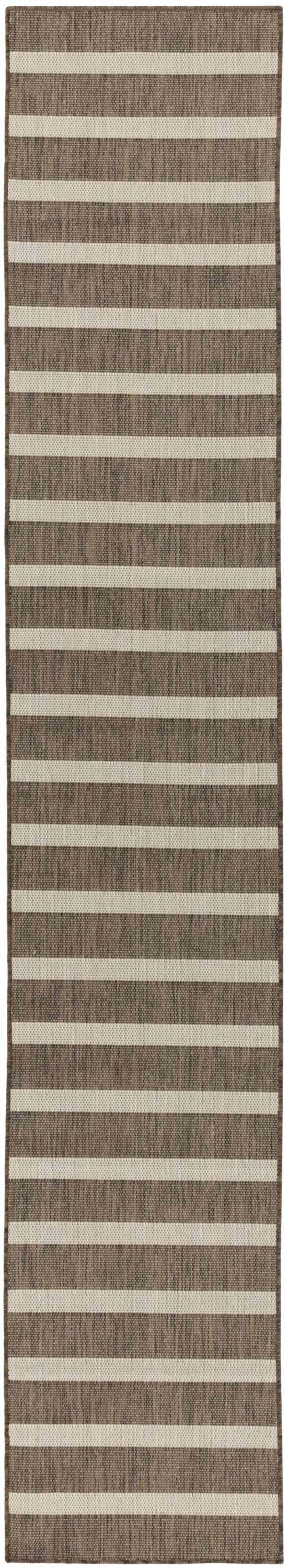 Close-up of Nourison Positano Natural Ivory rug with chestnut brown stripes and woven texture.