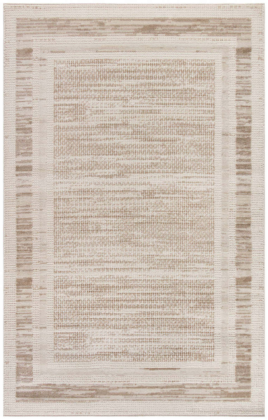 Close-up of the Nourison Serenity Home Mocha Ivory Rug. Features a modern, textured design in chestnut and ivory.