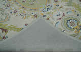 Ivory and Green Custom Made French Design Aubusson Hand Tufted Wool Area Rug