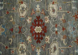 Hand Knotted Living Room Rug Charcoal, Red and Beige Traditional Vintage Style Custom Made Wool Area Rug