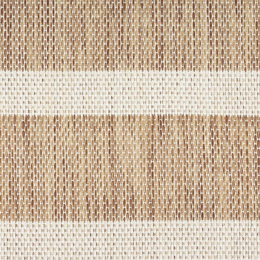 Close-up of Nourison Positano Jute Ivory rug showing chestnut brown and ivory woven texture and striped pattern.