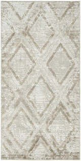 Close-up of the Nourison Dekor Ivory Taupe area rug featuring a diamond pattern and high pile texture.