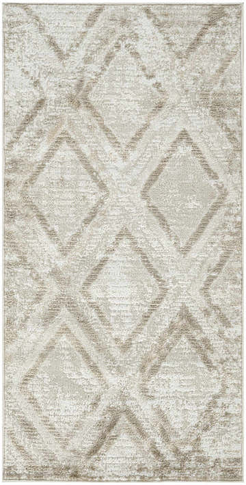 Close-up of the Nourison Dekor Ivory Taupe area rug featuring a diamond pattern and high pile texture.