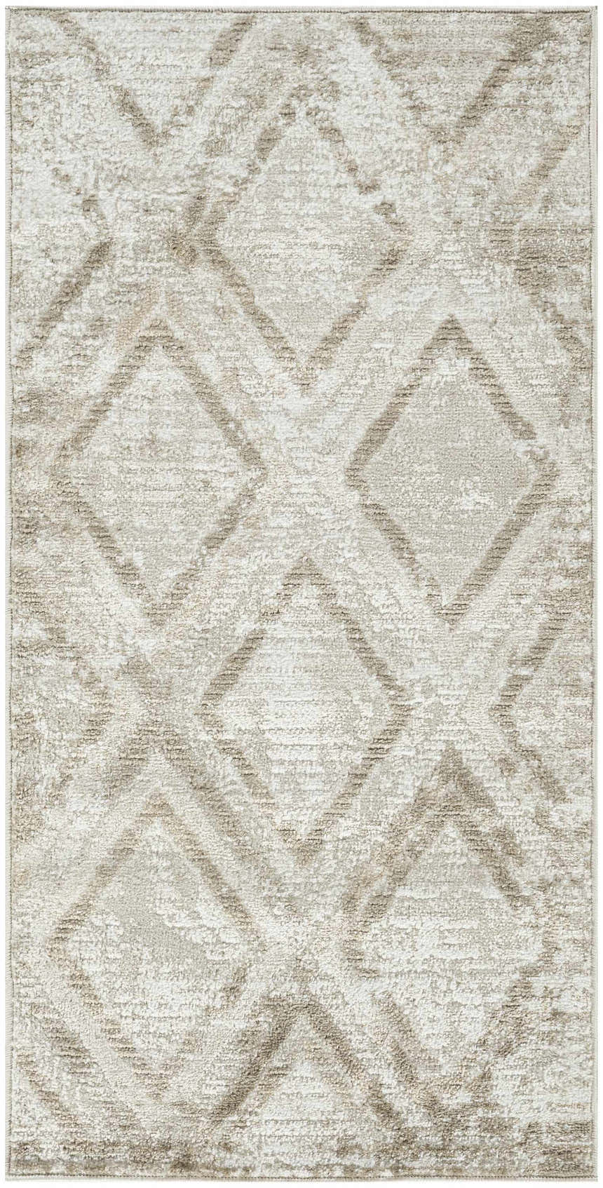 Close-up of the Nourison Dekor Ivory Taupe area rug featuring a diamond pattern and high pile texture.
