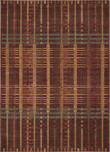 Close-up of the Nourison Somerset Multicolor rug; a modern, geometric design in brown, gold, red, and teal.