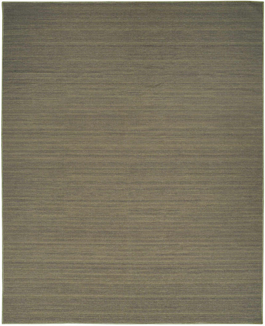 Close-up of a green Nourison Essentials washable area rug with a subtle horizontal pattern.