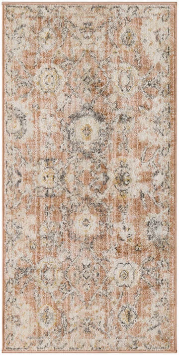 Close-up of the Nourison Oushak Home Rust Vintage Area Rug. Features a floral pattern in rust, cream, and gray hues.