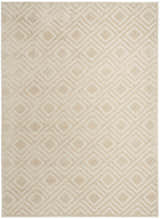 Close-up of the Nourison Care Free Beige rug featuring a geometric diamond pattern and soft, neutral tones.