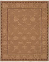 Close-up of the Nourison Silk Pointe Brown Vintage Area Rug, featuring a classic floral trellis pattern and dark brown border.