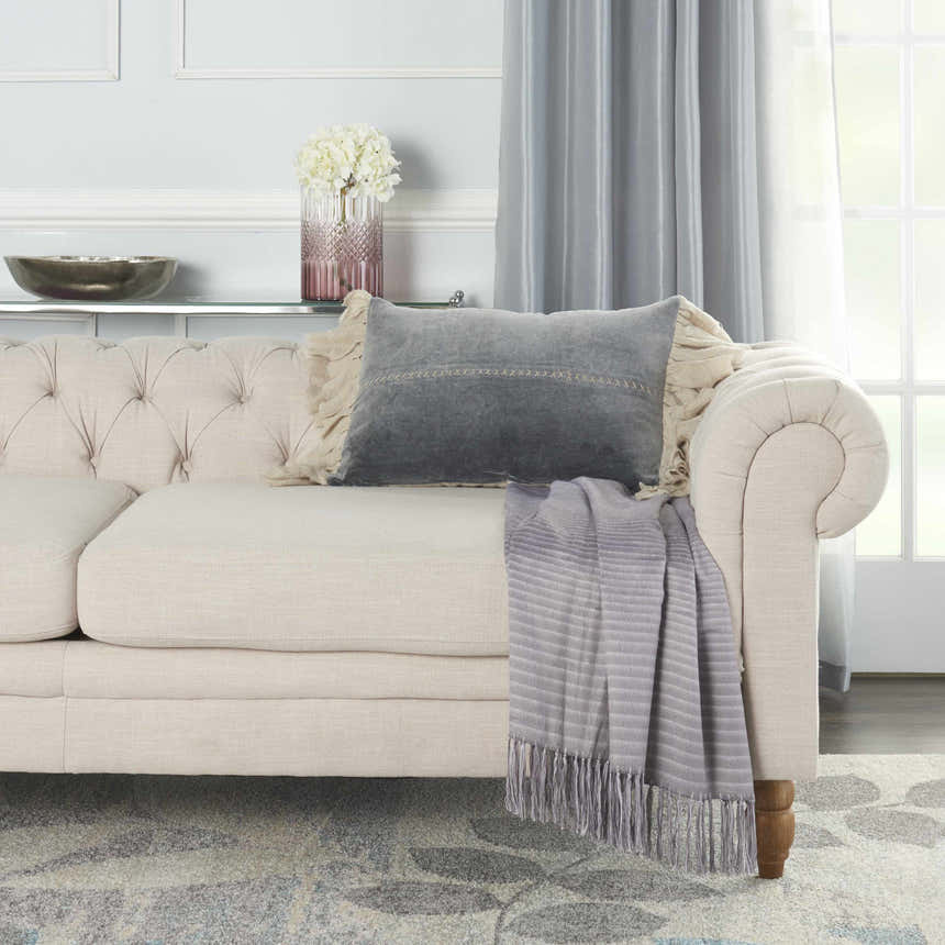 Mina Victory Sofia Stitch Velvet Frills Dark Grey Indoor Throw Pillow - Clearance