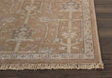 Close-up of the fringed Nourison Aldora Pewter rug showing its vintage floral pattern and bamboo silk-like texture.