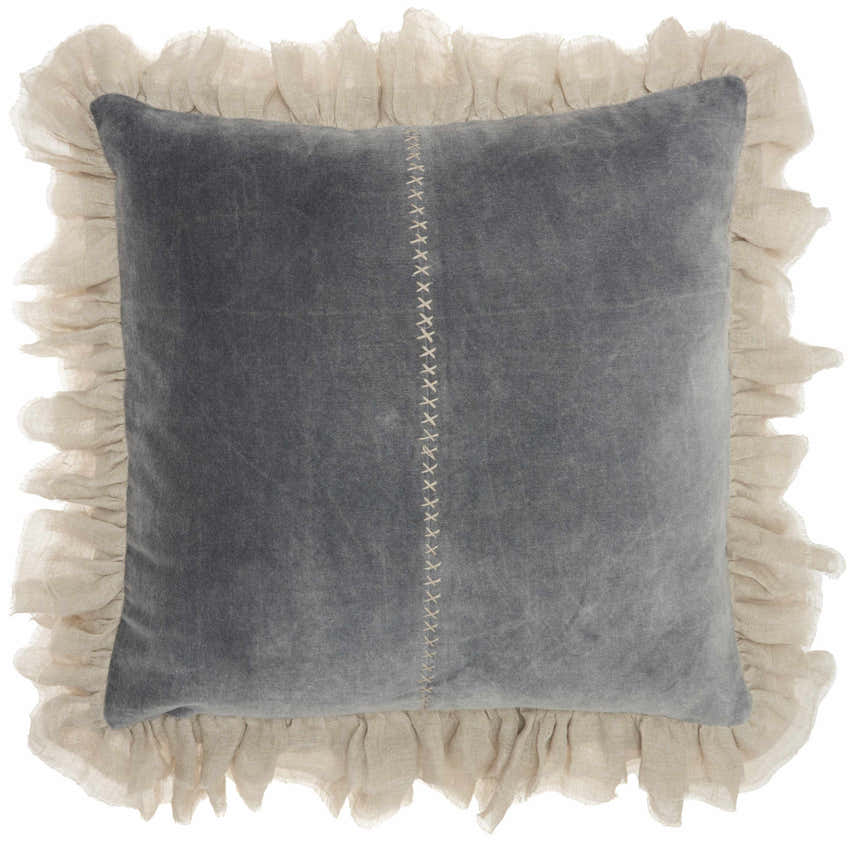 Mina Victory Sofia Stitch Velvet Frills Dark Grey Indoor Throw Pillow - Clearance