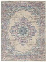 Close-up of Nourison Grafix Ivory Pink Vintage Indoor Area Rug, featuring a distressed floral medallion pattern.
