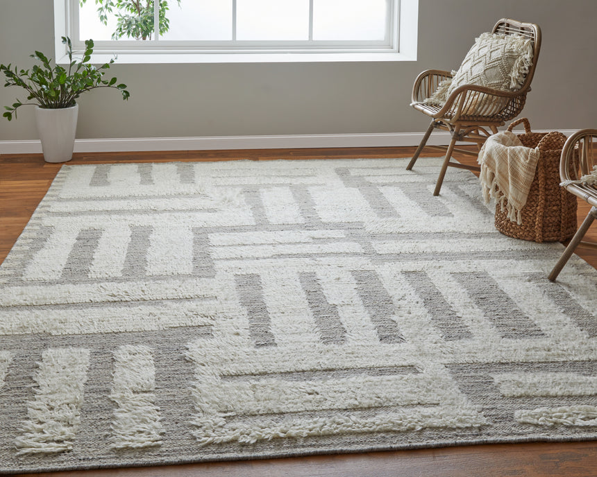 Feizy Ashby Transitional Geometric - Gray/Ivory Area Rug