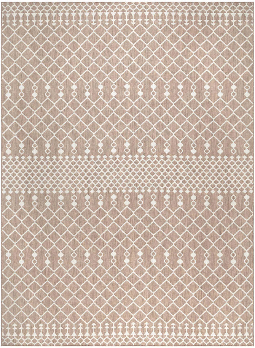 Close-up of the Nourison Positano Beige Modern Area Rug featuring a geometric diamond pattern and textured weave.