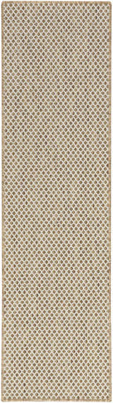 Close-up of the Nourison Courtyard Jute Ivory Modern Area Rug, showcasing its woven diamond pattern and chestnut border.