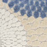 Close-up of the Nourison Aloha Blue Grey Modern Area Rug showing its textured blue, gray, and cream geometric pattern.