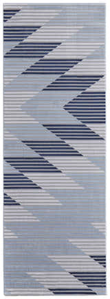 Feizy Marigold rug with blue, gray, and white geometric pattern. Modern runner rug design. Design-Runner