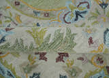 Ivory and Green Custom Made French Design Aubusson Hand Tufted Wool Area Rug