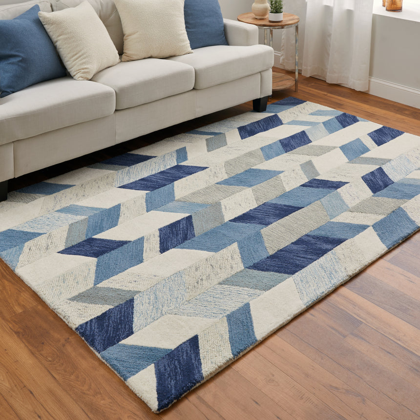 Feizy Arazad Transitional Geometric - Blue/Ivory/Gray Area Rug - Clearance