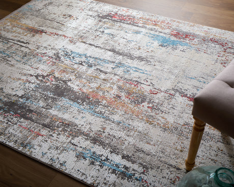 Feizy Cadiz Modern Abstract - Gray/Red/Blue Area Rug