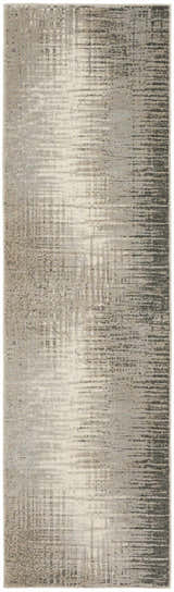 Close-up of Nourison Marmara Grey Ivory rug. Modern design with chestnut accents and subtle linear pattern.