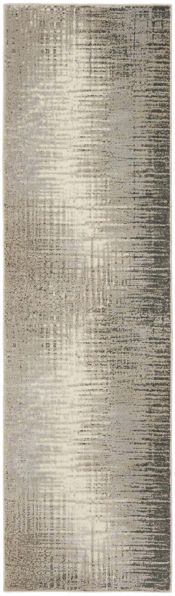 Close-up of Nourison Marmara Grey Ivory rug. Modern design with chestnut accents and subtle linear pattern.
