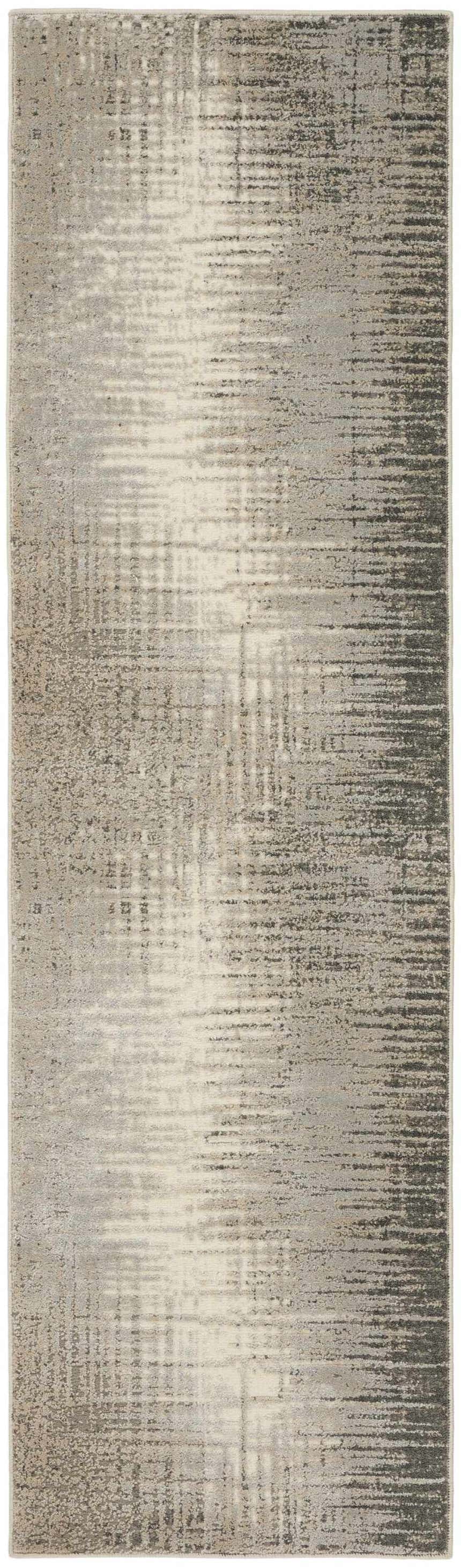 Close-up of Nourison Marmara Grey Ivory rug. Modern design with chestnut accents and subtle linear pattern.