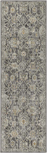 Close-up of the Nourison Oushak Home Charcoal Vintage Indoor Area Rug with taupe floral and diamond pattern.