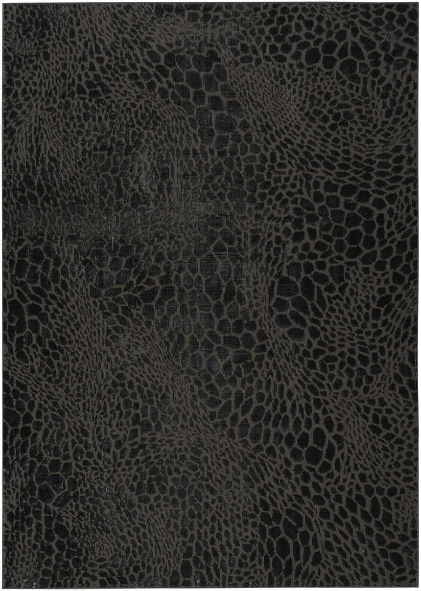 Close-up of the Nourison Desire Charcoal Silver rug, featuring a unique abstract pattern in shades of taupe.