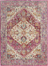Close-up of the Nourison Passion Ivory Pink Bohemian Indoor Area Rug, featuring a chestnut, floral-inspired pattern.